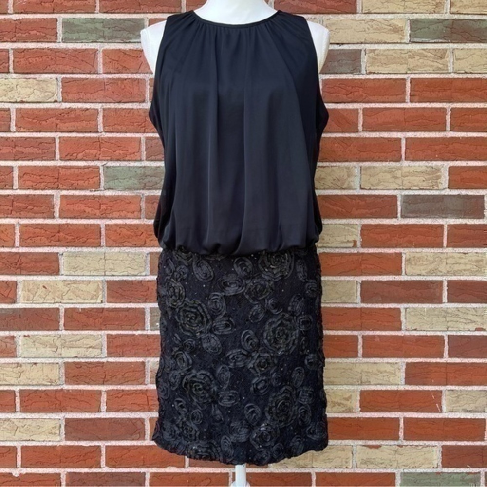 Jackie Jon New York Sequin Ruched Textured Black Sleeveless Keyhole Mini Dress 👗